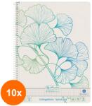 Pelikan Set 10 x Caiet A4, 70 File, Spirala, Matematica, Motiv Gingko Greenline (REH-10xHRZ-50033485)