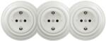 Kliklap - Háromfoglalatos retro fali konnektor kerettel, SCHUKO 230 V, fehér KA0009+2xKA0008+3xKA0106 (KA0009B)