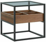 Signal Harmony Üveg Dohányzóasztal Fekete Fém Diófa Tárolórekesszel