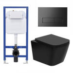 Welland Cono Rimless fali WC csésze + fali tartály nyomólappal (fekete)