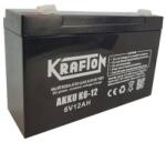 KRAFTON 6V 12Ah K6-12 zárt ólomsavas zselés akkumulátor (Krafton-K6-12)