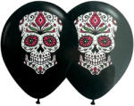  Színes koponya mintás, fekete színű gumi lufi 30cm, 5db-os