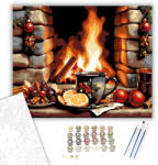  Kandalló Melletti Téli Melegség - számfestő készlet - 40×50 cm (Keretre feszítve)