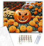 Halloween tök őszi virágokkal - számfestő készlet - 40×50 cm (Keretre feszítve)