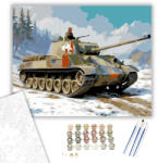  Téli Tájban Haladó Tank - számfestő készlet - 40×50 cm (Keretre feszítve)