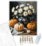 Számfestő Fehér krizantémok és tökök - számfestő készlet - 40×50 cm (Keretre feszítve) (crea3084-40X50-KF)