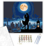  Szerelmespár Telihold Fényében - számfestő készlet - 40×50 cm (Keretre feszítve)