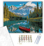 Számfestő Hegyi Tó a Vörös Kenuval - számfestő készlet - 40×50 cm (Keretre feszítve) (crea5786-40X50-KF)