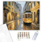 Sárga Villamos Történelmi Európai Utcán - számfestő készlet - 40×50 cm (Keretre feszítve)