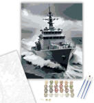  Szürke Katonai Járőrhajó Viharos Tengeren - számfestő készlet - 40×50 cm (Keretre feszítve)