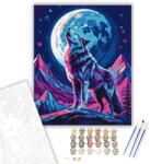  Neon Színű Farkas és Hold - számfestő készlet - 40×50 cm (Keretre feszítve)