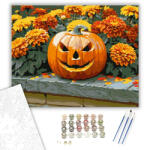 Számfestő Faragott tök őszi virágok között - számfestő készlet - 40×50 cm (Keretre feszítve) (crea3001-40X50-KF)