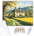  Tavaszi Falu Repceföldekkel - számfestő készlet - 40×50 cm (Keretre feszítve)