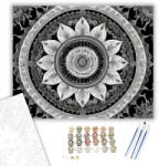 Számfestő Ezüstös Mandala Szimmetriával - számfestő készlet - 40×50 cm (Keretre feszítve) (crea6501-40X50-KF)