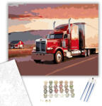  Piros és Króm Nyerges Kamion Naplementében - számfestő készlet - 40×50 cm (Keretre feszítve)