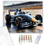  Kék Formula 1 Versenyautó a Kanyarban - számfestő készlet - 40×50 cm (Keretre feszítve)
