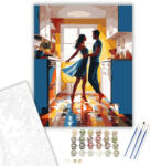  Táncoló Szerelmesek a Konyhában - számfestő készlet - 40×50 cm (Keretre feszítve)