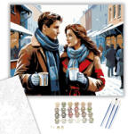  Szerelmespár Téli Vásáron - számfestő készlet - 40×50 cm (Keretre feszítve)