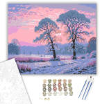  Téli Alkonyi Nyugalom - számfestő készlet - 40×50 cm (Keretre feszítve)