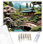  Japán Tea Pavilon és Virágzó Kert - számfestő készlet - 40×50 cm (Keretre feszítve)