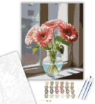 Számfestő Rózsaszín Gerberák Ablakban - számfestő készlet - 40×50 cm (Keretre feszítve) (crea5843-40X50-KF)