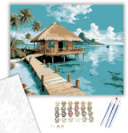  Trópusi Víz feletti Bungaló és Lagúna - számfestő készlet - 40×50 cm (Keretre feszítve)