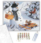  Hóember és Szánkó - számfestő készlet - 40×50 cm (Keretre feszítve)