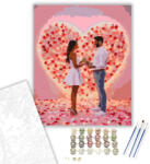  Valentin-napi Pár Szív Alakú Virágfal Előtt - számfestő készlet - 40×50 cm (Keretre feszítve)