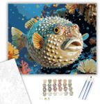  Meglepetten Úszkáló Gömbhal - számfestő készlet - 40×50 cm (Keretre feszítve)