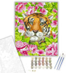 Számfestő Tigris virágban - számfestő készlet - 40×50 cm (Keretre feszítve) (crea499-40X50-KF)