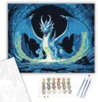  Kék Sárkány a Barlang Mélyén - számfestő készlet - 40×50 cm (Keretre feszítve)