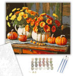  Őszi virágcsendélet tökökkel - számfestő készlet - 40×50 cm (Keretre feszítve)