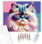  Pasztell Macska Portré Élénk Textúrákkal - számfestő készlet - 40×50 cm (Keretre feszítve)