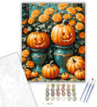  Vidám töklámpások virágokkal - számfestő készlet - 40×50 cm (Keretre feszítve)