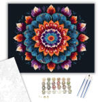  Luminous Virágos Mandala Arany Középponttal - számfestő készlet - 40×50 cm (Keretre feszítve)