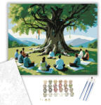  Csoportos Meditáció Nagy Fa Alatt - számfestő készlet - 40×50 cm (Keretre feszítve)