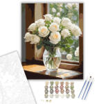  Fehér Rózsák Üveg Vázában - számfestő készlet - 40×50 cm (Keretre feszítve)