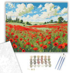  Pipacsmező Felhős Égbolt Alatt - számfestő készlet - 40×50 cm (Keretre feszítve)