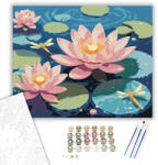  Rózsaszín Lótusz és Szitakötők a Víz Felszínén - számfestő készlet - 40×50 cm (Keretre feszítve)
