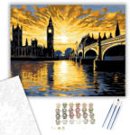  Big Ben és a Westminster Palota Naplementében - számfestő készlet - 60×70 cm (Keretre feszítve)