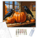  Hollók az őszi tökös asztalon - számfestő készlet - 40×50 cm (Keretre feszítve)