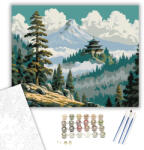  Hegyi Templom Fenyőfák Között - számfestő készlet - 40×50 cm (Keretre feszítve)
