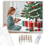  Karácsonyi Reggel Ajándékbontás - számfestő készlet - 40×50 cm (Keretre feszítve)