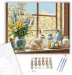  Húsvéti Nyuszi és Tavaszi Ablakdísz - számfestő készlet - 40×50 cm (Keretre feszítve)