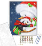 Számfestő Kispingvin a hóemberrel - számfestő készlet - 40×50 cm (Keretre feszítve) (crea371-40X50-KF)