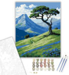  Magányos Fa és Kék Vadvirágos Völgy - számfestő készlet - 40×50 cm (Keretre feszítve)
