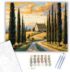  Ciprusokkal Szegélyezett Vidéki Út - számfestő készlet - 40×50 cm (Keretre feszítve)