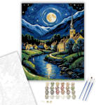  Holdfényes Falu Romantikája - számfestő készlet - 40×50 cm (Keretre feszítve)