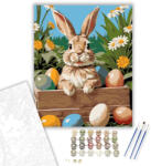  Nyuszi Fa Láda Színes Tojásokkal - számfestő készlet - 40×50 cm (Keretre feszítve)