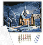 Számfestő Holdfényes Téli Templom - számfestő készlet - 50×60 cm (Keret nélkül) (crea5211-50X60-KN)